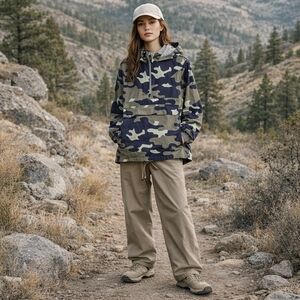 NEW Offline by Aerie Camouflage Hooded Pullover Utility Jacket Gorpcore Outdoor